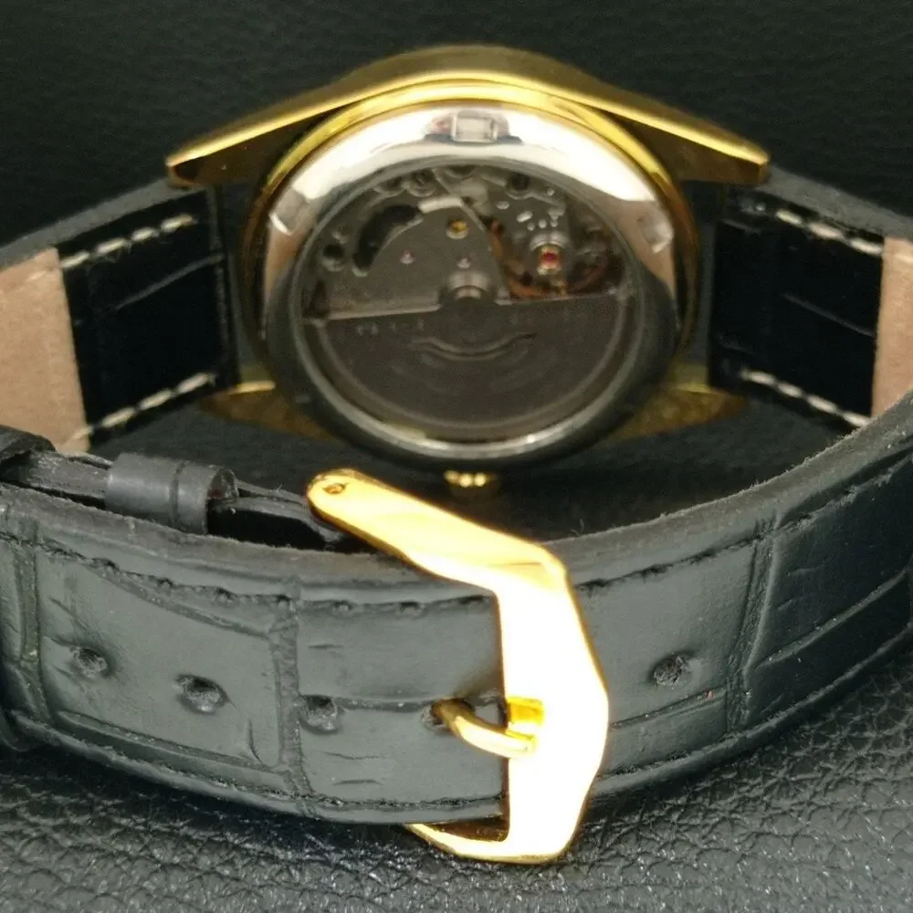 Vintage 1983 Citizen Automatic Mens Gold Watch W/daydate & Yellow accents